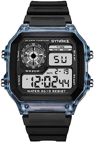 findtime Armbanduhr Herren Digital 50M Wasserdicht Klassisch Herrenuhren mit Wecker Kalender Bleuchtung 12/24H Stoppuhr Männer Jungen Damen Sportlich Eckig Military Watch Transparente Süßigkeitsfarbe von findtime