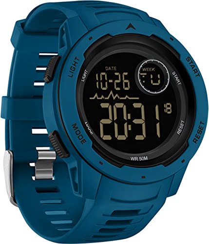 findtime Blau Digital Herren Damen Uhren 5 ATM Wasserdicht Sport Outdoor Armbanduhr mit 12/24H/Alarm/Kalender/Stoßfest/Stoppuhr Militär Tactical Uhr für Männer Jungen von findtime