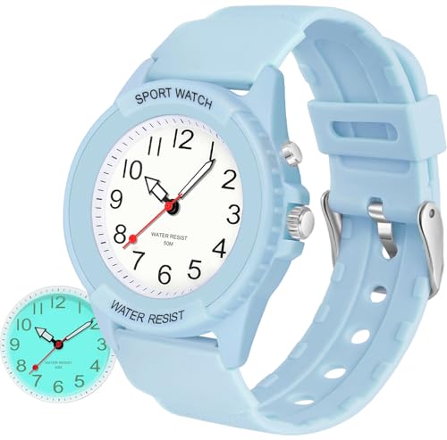 findtime Frauen Sportuhr Wasserdicht Analog Damenuhren Leuchtende Outdoor Armbanduhr Einfache Kleid Uhr für Frauen Teenager Mädchen Schwarz Weiß Blau Grün Lila Rosa, blau von findtime