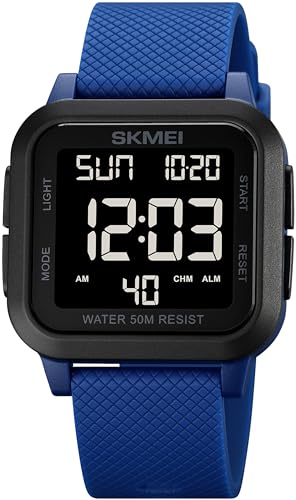 findtime Quadratische Digitaluhr LED Große Ziffern Zahlen Armbanduhr für Herren Damen Unisex Outdoor Digitale Sportuhr mit Alarm/Timer/Doppelzeit/Stoppuhr/12/24H von findtime