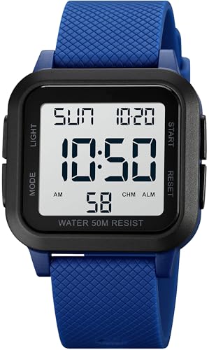 findtime Quadratische Digitaluhr LED Große Ziffern Zahlen Armbanduhr für Herren Damen Unisex Outdoor Digitale Sportuhr mit Alarm/Timer/Doppelzeit/Stoppuhr/12/24H von findtime