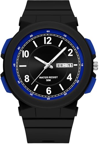 findtime Schwarz Damen Uhren Analog Quarz Armbanduhr mit Datum Tag Anzeig Minimalistisch Damenuhr Wasserdicht für Frauen Student Mädchen Junge von findtime