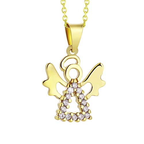 fish Mädchen Jungen 333er Goldkette 333 Gold Anhänger Schutz-Engel mit Zirkonia Längen-verstellbar Geschenkverpackung Geburt Geschenk von fish