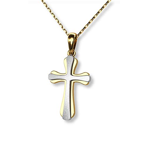 fish Mädchen Jungen Kette Gold 333 Kreuz-Anhänger aus 333er Längen-verstellbar Kleinkind Geschenk von fish