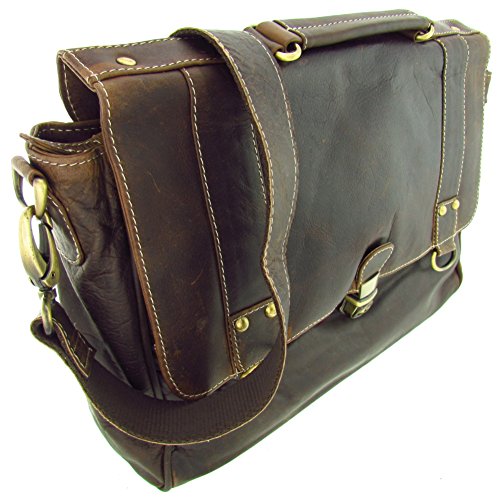 flevado / Lozano Messenger Aktentasche Wasserbüffel Leder Bag in 3 Größen Natural Leder Tasche mit Schloss (Tasche Grö. XL) von flevado / Lozano