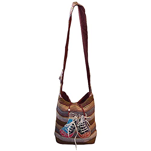 flevado Yogi Damen Tasche Freizeittasche Festival Schultertasche Schuh Motiv Farbe wählbar (Braun gestreift) von flevado