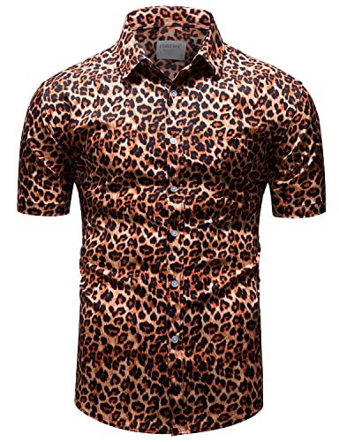 fohemr Herren Leopard Hemd Kurzarm Button down Tiger Tier Muster Freizeithemd Sommerhemd Orange 3X-Large von fohemr