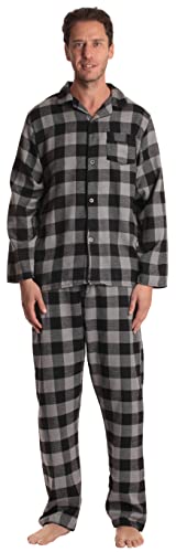 #followme Herren Pyjama-Set aus Flanell mit Knopfleiste, langärmelig, lange Hose, Grau-schwarzes Büffelkariert, XX-Large von #followme