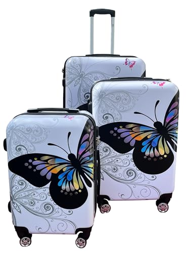 foolonli Butterflykoffer Schmetterlingskoffer einzeln 3tlg 4tlg mit oder ohne Beautycase Reisekoffer Polycarbonat Hartschalenkoffer Koffer Trolley Design Kofferset 3tlg von foolonli