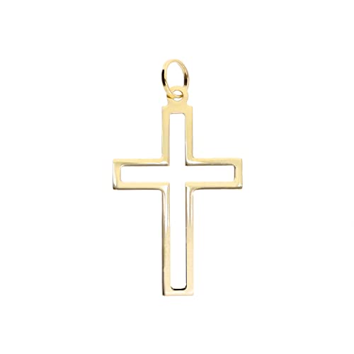 Lucchetta - 14k Gelbgold gerahmter Kreuz-Anhänger - ohne Kette für Taufe, Erstkommunion, Firmung | Goldanhänger Damen Herren 585 Echtgold | für Ketten (bis zu 4 mm) | Schmuck hergestellt in Italien von forme di Lucchetta