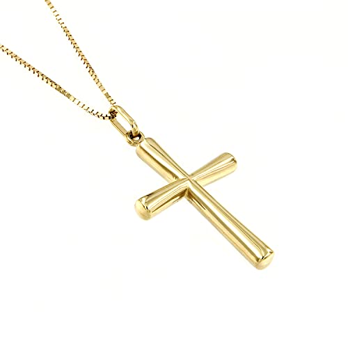 Lucchetta - 585 Gold Halskette mit Kreuz, Damen 14 karat Echtgoldkette 45cm von forme di Lucchetta