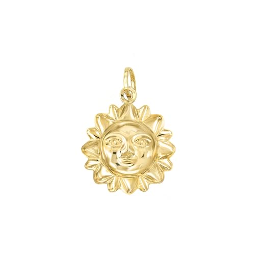 Lucchetta - Anhänger Sonne mit Lächeln aus 14K Gelbgold, Durchmesser 16mm | Goldanhänger Damen Mädchen 585 Echtgold | für Kette (bis zu 4 mm) | hergestellt in Italien von forme di Lucchetta