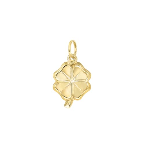 Lucchetta - Glücks-Kleeblatt-Anhänger aus 14K Gelbgold, 20x11mm | Goldanhänger Damen Mädchen 585 Echtgold | für Kette (bis zu 4 mm) | hergestellt in Italien von forme di Lucchetta