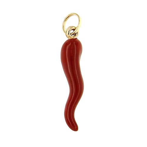 Lucchetta - Klein Gold Rot Chili-Pfeffer Anhänger | Glücksbringer Italienisches Horn | Goldanhänger Damen Herren 375 Echtgold | für Ketten (bis zu 4 mm) | Schmuck hergestellt in Italien von forme di Lucchetta