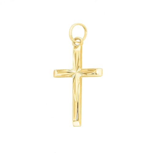 Lucchetta - Jesus Kreuz Anhänger Gold Diamant-effekt - Christliche Geschenke | Goldanhänger Damen Mädchen 585 Echtgold | für Kette (bis zu 4 mm) | hergestellt in Italien von forme di Lucchetta