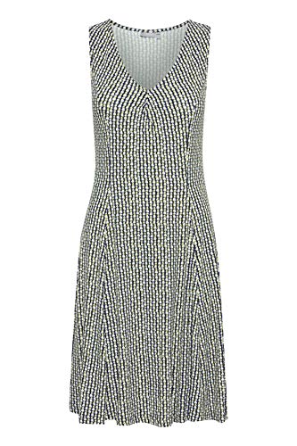 fransa FRAMDOT Damen Jerseykleid Shirtkleid Kleid knieumspielt und ärmellos mit Raffung im Ausschnitt, Größe:L, Farbe:Navy Blazer Graphic Mix (200664) von fransa