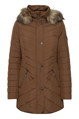 fransa FRBAVEST Damen Steppmantel Wintermantel Winterjacke mit Fellkapuze Kunstfell-Kapuze leicht tailliert langer Schnitt, Größe:L, Farbe:Gold Brown (200943) von fransa