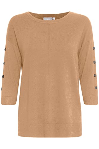 fransa FRBESMOCK Damen Strickpullover Feinstrick Pullover mit Rundhalsausschnitt und Zierknöpfen an den Ärmeln, Größe:XL, Farbe:Tobacco Brown Melange (1713271) von fransa