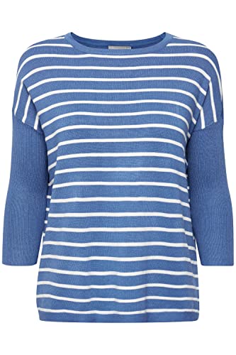 fransa FRBLUME Damen Strickpullover Feinstrick Pullover mit U-Boot-Ausschnitt und 3/4 Ärmeln wahlweise mit Streifenmuster, Größe:2XL, Farbe:Dutch Blue Mix (201364) von fransa