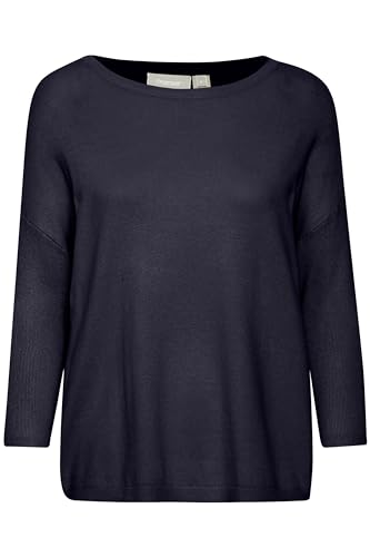 fransa FRBLUME Damen Strickpullover Feinstrick Pullover mit U-Boot-Ausschnitt und 3/4 Ärmeln wahlweise mit Streifenmuster, Größe:3XL, Farbe:Navy Blazer (193923) von fransa