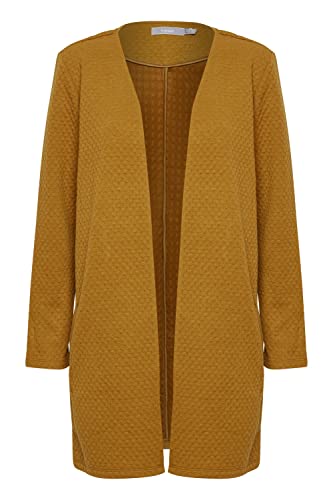 fransa FRCECARDI Damen Lange Sweatjacke Cardigan Longstweatjacke mit seitlichen Eingriffstaschen und Strukturmuster, Größe:L, Farbe:Golden Brown (180940) von fransa