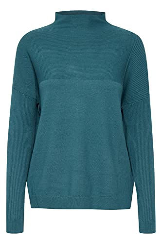 fransa FRCEMELANGE Damen Strickpullover Feinstrick Pullover mit hochabschließenden Kragen, Größe:L, Farbe:Storm Blue Melange (1747161) von fransa