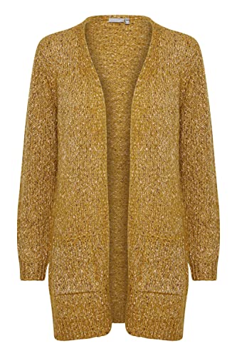 fransa FRCESPOT Damen Lange Strickjacke Grobstrick Cardigan Longstrickjacke mit aufgesetzten Taschen Meliert, Größe:S, Farbe:Golden Brown Mix (200948) von fransa