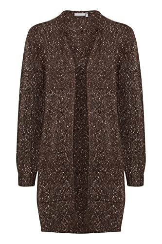 fransa FRCESPOT Damen Lange Strickjacke Grobstrick Cardigan Longstrickjacke mit aufgesetzten Taschen Meliert, Größe:2XL, Farbe:Coffee Bean Mix (200598) von fransa