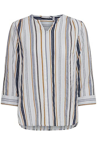 fransa FRFANADJA 2 Blouse Damen Bluse mit Dreiviertelärmel gestreift aus 100% Baumwolle, Größe:L, Farbe:Navy Blazer Mix (200119) von fransa