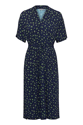 fransa FRFEDOT Damen Jerseykleid Shirtkleid Kleid mit V-Ausschnitt und Schnürung an der Taille, Größe:L, Farbe:Navy Blazer with Flowers (200424) von fransa