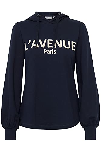 fransa FRFXTESWEAT Damen Sweatshirt Kapuzenpullover Hoodie Pullover mit Print und Kapuze, Größe:M, Farbe:Navy Blazer (193923) von fransa