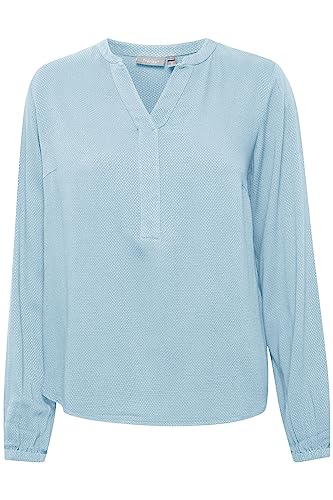 fransa FRHAIDA Damen Langarmshirt Langarmbluse Bluse mit V-Auschnitt mit verdeckter Knopfleiste elastischer Bund am Ärmelsaum mit Struktur Regular Fit, Größe:2XL, Farbe:Powder Blue (144214) von fransa