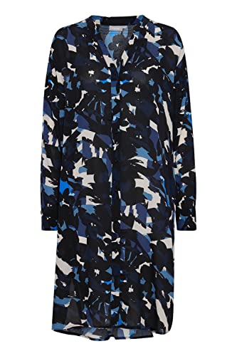 fransa FRHELENA Damen Freizeitkleid Kleid mit Knopfleiste und Gürtelschlaufe an der Taille, Größe:M, Farbe:Navy Blazer Graphic Mix (200664) von fransa