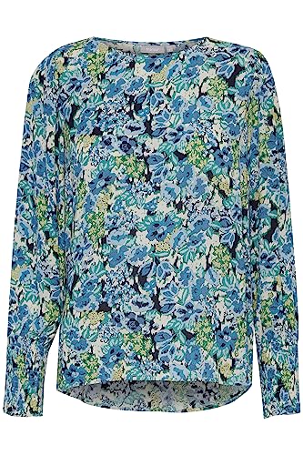 fransa FRNYNNE Damen Langarmshirt Langarmbluse Bluse mit Rundhalsausschnitt mit Allover-Print Regular Fit aus 100% Viskose LENZING(TM) ECOVERO(TM), Größe:S, Farbe:Bristol Blue AOP A (201800) von fransa