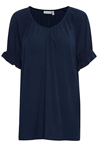 fransa FRSUNNY BL Damen Shirt Kurzarmshirt Kurzarmbluse Bluse mit V-Auschnitt mit Rüschen-Detail am Ärmelsaum Loose-Fit, Größe:M, Farbe:Navy Blazer (193923) von fransa