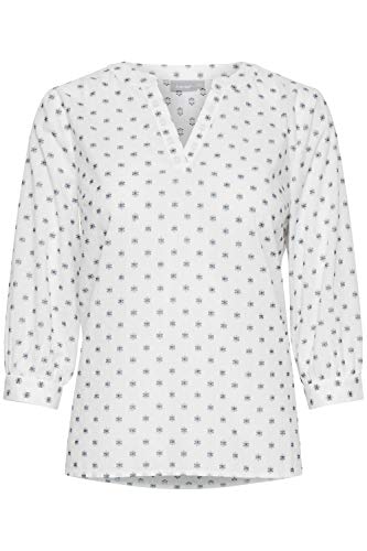 fransa FRVADOB Damen Shirt 3/4-Arm Bluse mit V-Auschnitt und Allover-Print aus 100% Baumwolle, Größe:M, Farbe:Navy Blazer Mix (200119) von fransa