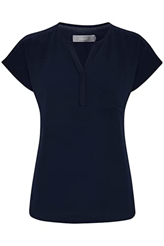 fransa FRZawov Damen Shirt Kurzarmshirt Kurzarmbluse Bluse mit V-Auschnitt mit überschnittener Schulter und aufgesetzte Tasche, Größe:XS, Farbe:(NOOS) Black Iris (60410) von fransa