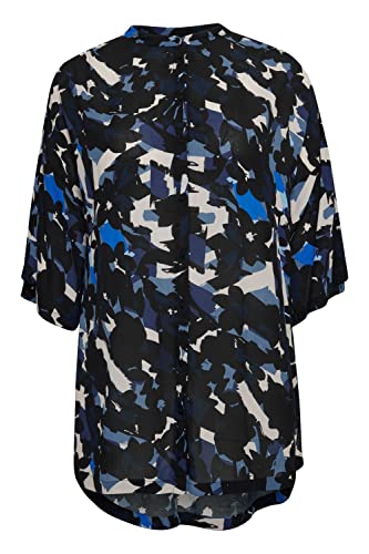 fransa Plus Size Selection - FPHELENA TU 1 - Damen Langarmbluse Tunic Lange Bluse - 20611767, Größe:52, Farbe:Navy Blazer Graphic Mix (200664) von fransa