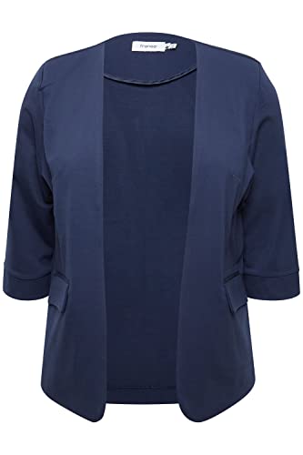 fransa FPSTRETCH Damen Blazer Kurzblazer Jacke Kurze Ärmel mit Stretch gepolsterte Schulter große Größen kragenlos mit Seitentaschen, Größe:48, Farbe:Navy Blazer (193923) von fransa