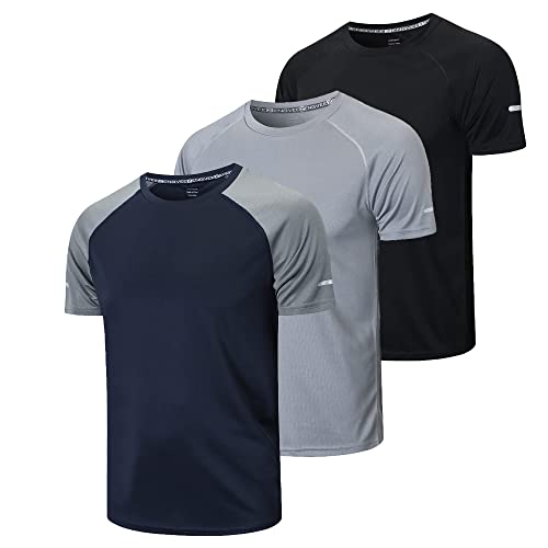 Gaiatiger 3er Pack Sport Tshirts Herren Funktionsshirt Sport Shirt Männer Schnelltrocknend Trainingsshirt Fitness Sportshirt Laufshirt Kurzarm Herren Atmungsaktive T-Shirt(5286) Black Gray Navy-S von frueo