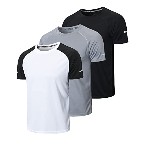 Gaiatiger 3er Pack Sport Tshirts Herren Funktionsshirt Sport Shirt Männer Schnelltrocknend Trainingsshirt Fitness Sportshirt Laufshirt Kurzarm Herren Atmungsaktive T-Shirt(5286) Black Gray White-2XL von frueo