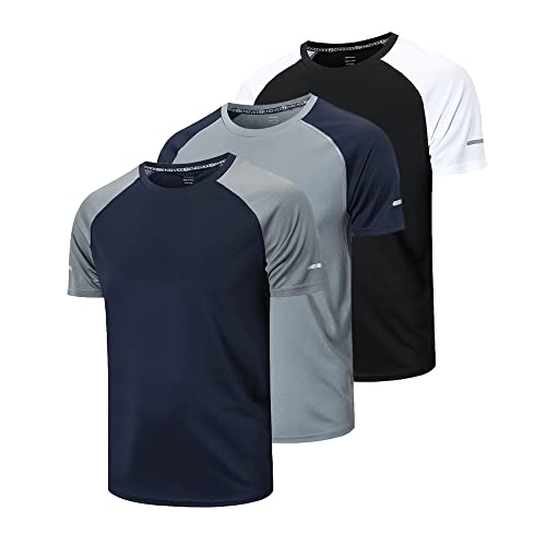 Gaiatiger 3er Pack Sport Tshirts Herren Funktionsshirt Sport Shirt Männer Schnelltrocknend Trainingsshirt Fitness Sportshirt Laufshirt Kurzarm Herren Atmungsaktive T-Shirt(20086) Black Gray Nave-2XL von frueo