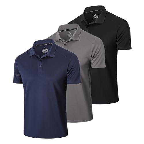 Gaiatiger 3er Pack Poloshirt Herren Kurzarm Schlank Leicht T-Shirt mit lässigem Kragen Atmungsaktiv Hygroskopisch Poloshirts für Herren Golf Polo Shirts männer(0427) Black Grey Navy-2XL von frueo