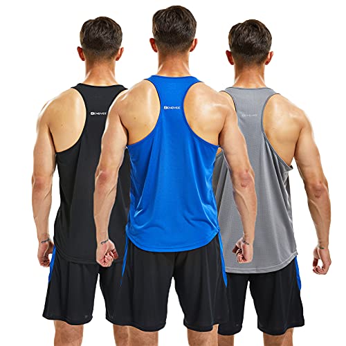 frueo Fitness Stringer Tank Top Herren/Schnell trocknende &Funktionsshirt Y-Back Gym Fitness Trägershirt,Männer Muskelshirt Training Achselshirt,20418,Black Gray Blue,2XL von frueo