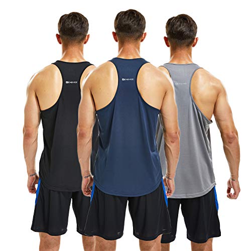 frueo Fitness Stringer Tank Top Herren/Schnell trocknende &Funktionsshirt Y-Back Gym Fitness Trägershirt,Männer Muskelshirt Training Achselshirt,20418,Black Gray Navy,M von frueo