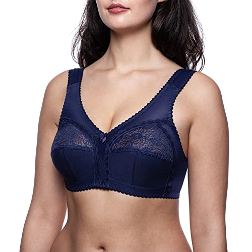 Frugue Damen Full Cup Stütz BH ohne Bügel Nicht Gepolsterter Soft Spitzen. Gr.-100C, Blau von frugue