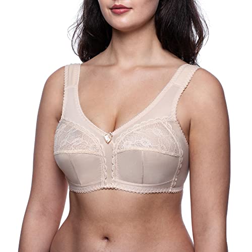 Frugue Damen Full Cup Stütz BH ohne Bügel Nicht Gepolsterter Soft Spitzen. Gr.-80F, Beige von frugue