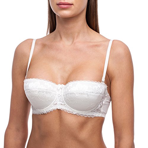 frugue Damen Balconette Push-Up BH Multiway-Trägern / abnehmbaren Trägern, Trägerloser-BH mit Bügel, Push-up-BH Extrem- Gr. 70E, Elfenbein von frugue