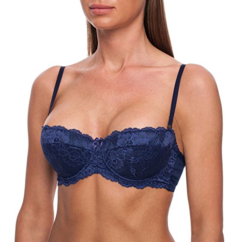 frugue Damen Balconette Push-Up BH Multiway-Trägern / abnehmbaren Trägern, Trägerloser-BH mit Bügel, Push-up-BH Extrem- Gr. 75D, Blau von frugue