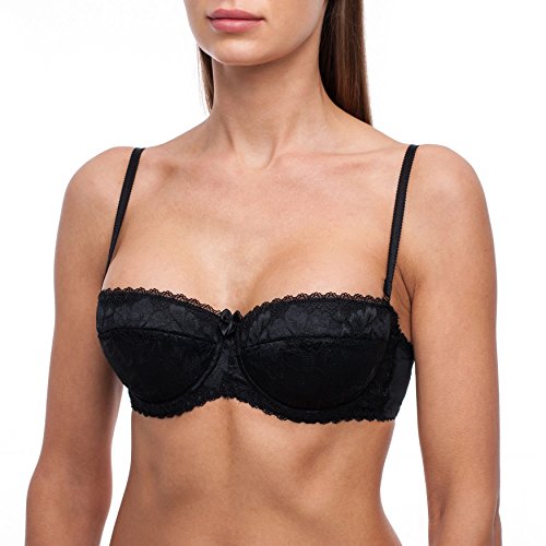 frugue Damen Balconette Push-Up BH Multiway-Trägern / abnehmbaren Trägern, Trägerloser-BH mit Bügel, Push-up-BH Extrem- Gr. 80B, Schwarz von frugue